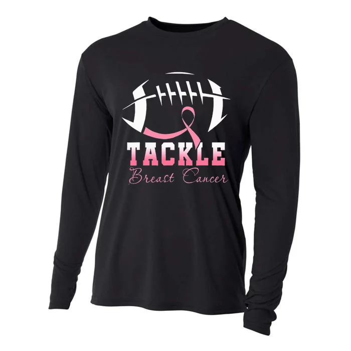 Tackle Breast Cancer Awareness Football Pink Ribbon Kids Cooling Performance Long Sleeve Crew