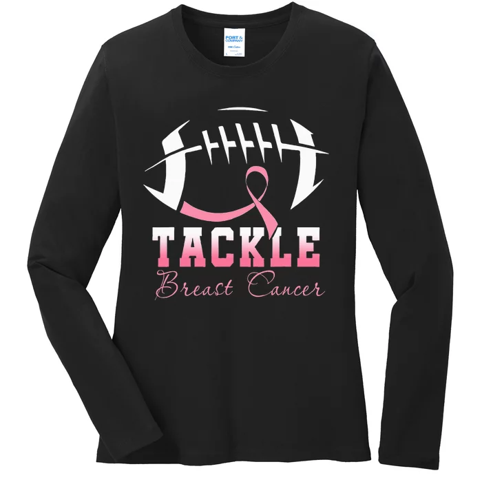 Tackle Breast Cancer Awareness Football Pink Ribbon Kids Ladies Long Sleeve Shirt