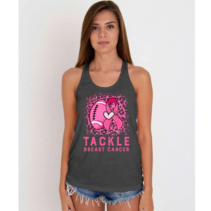 Tackle Breast Cancer Awareness Pink Football Ribbon Women's Knotted Racerback Tank