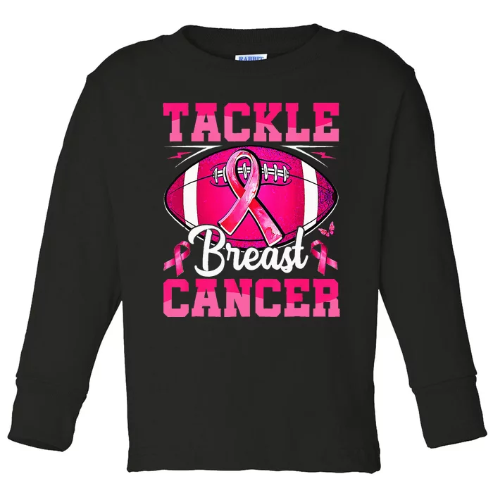 Tackle Breast Cancer Warrior Ribbon Football Toddler Long Sleeve Shirt