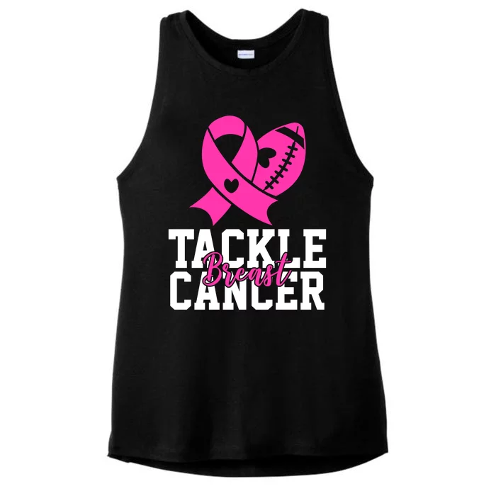 Tackle Breast Cancer Ribbon Football Ladies Tri-Blend Wicking Tank