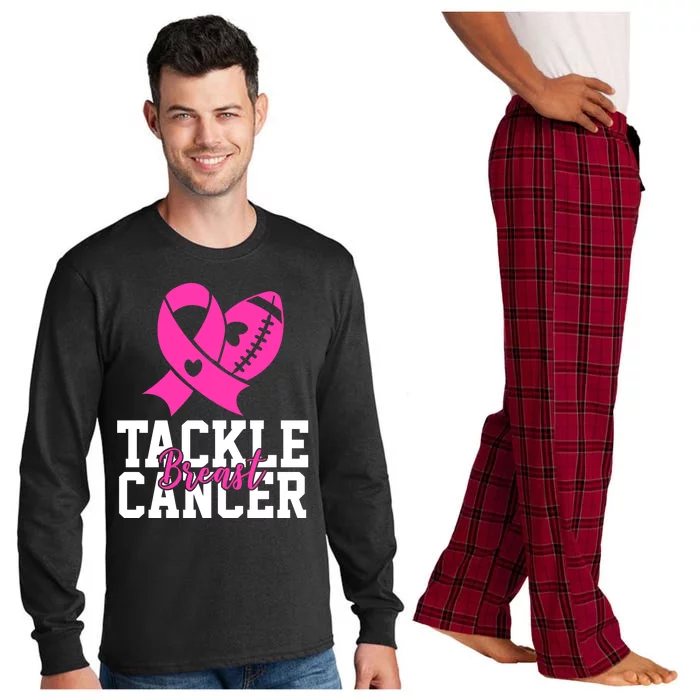 Tackle Breast Cancer Ribbon Football Long Sleeve Pajama Set