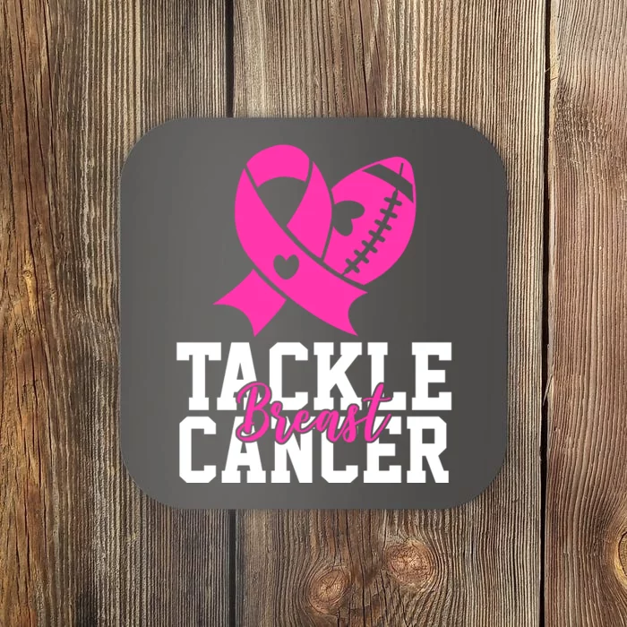 Tackle Breast Cancer Ribbon Football Coaster