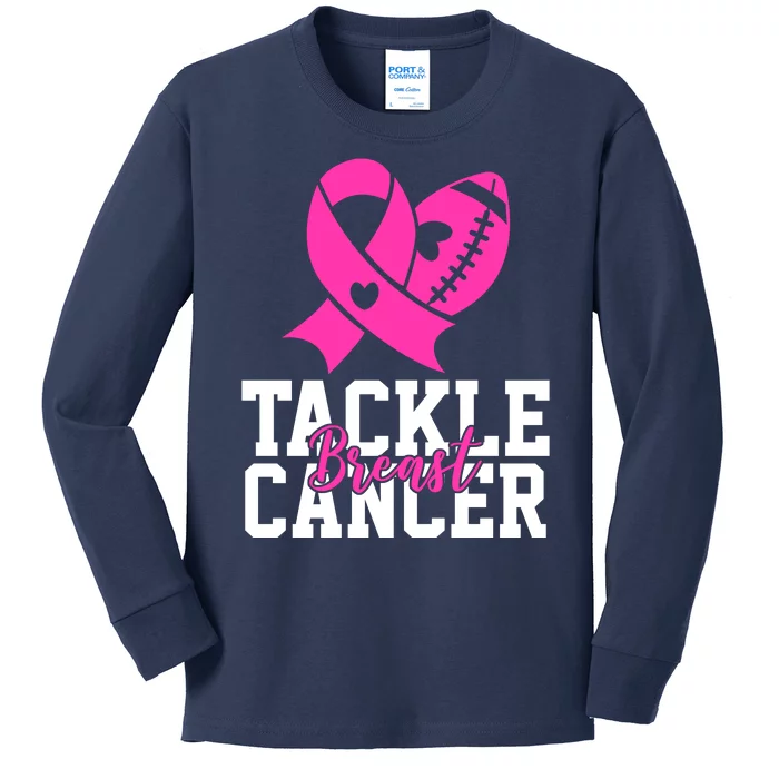 Tackle Breast Cancer Ribbon Football Kids Long Sleeve Shirt