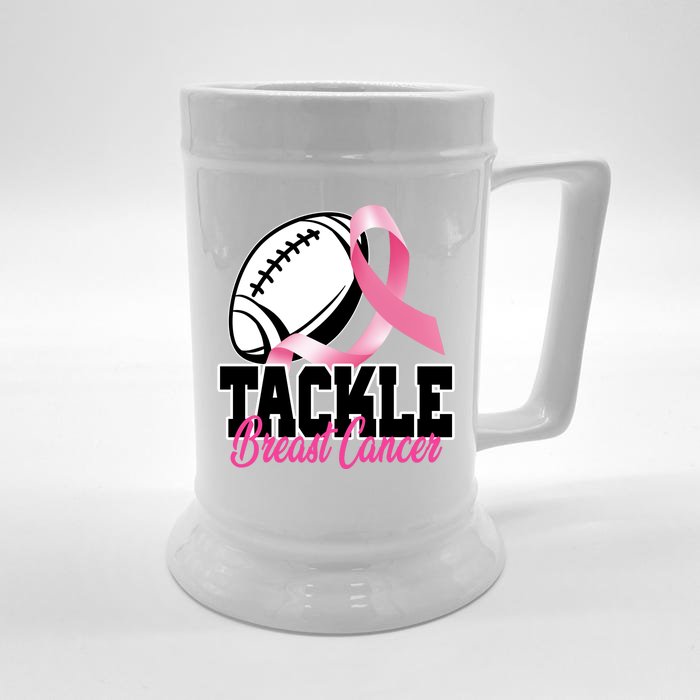 Tackle Breast Cancer Ribbon Football Front & Back Beer Stein