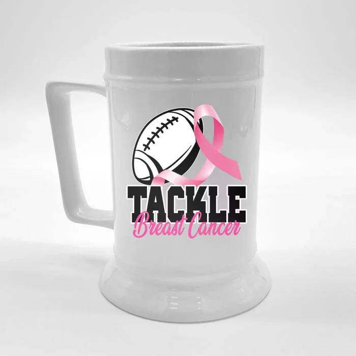 Tackle Breast Cancer Ribbon Football Front & Back Beer Stein