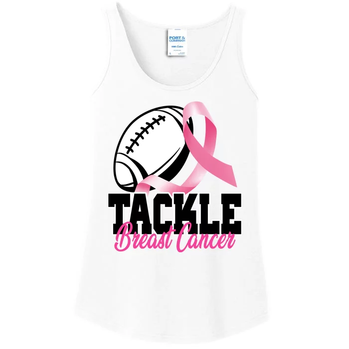 Tackle Breast Cancer Ribbon Football Ladies Essential Tank