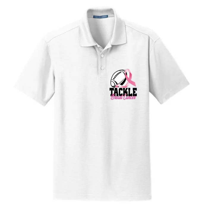 Tackle Breast Cancer Ribbon Football Dry Zone Grid Performance Polo