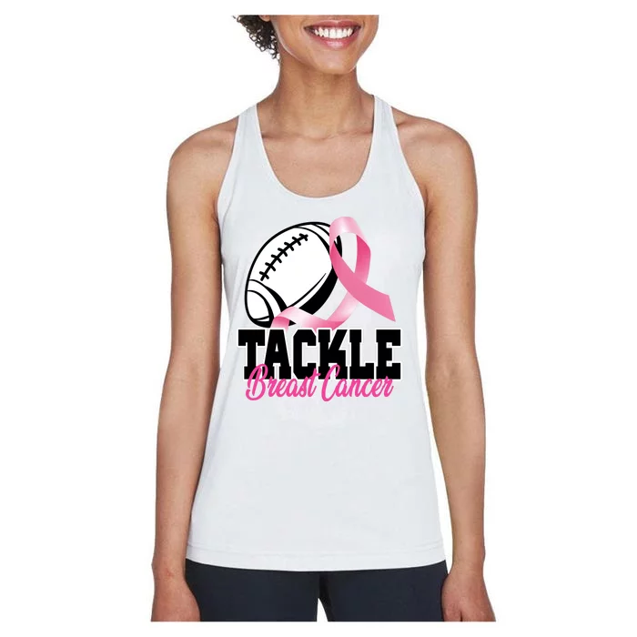 Tackle Breast Cancer Ribbon Football Women's Racerback Tank