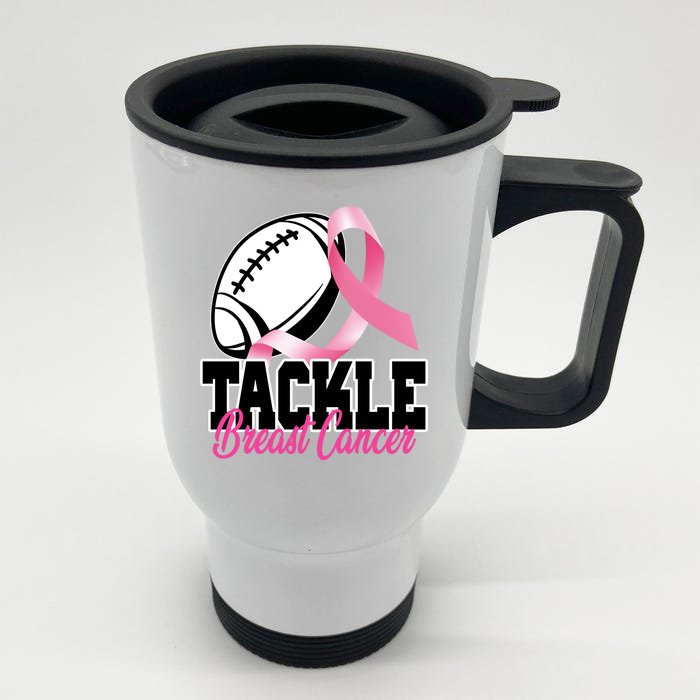 Tackle Breast Cancer Ribbon Football Front & Back Stainless Steel Travel Mug