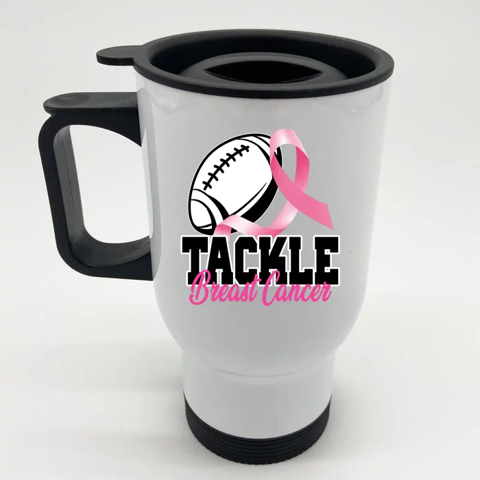 Tackle Breast Cancer Ribbon Football Front & Back Stainless Steel Travel Mug