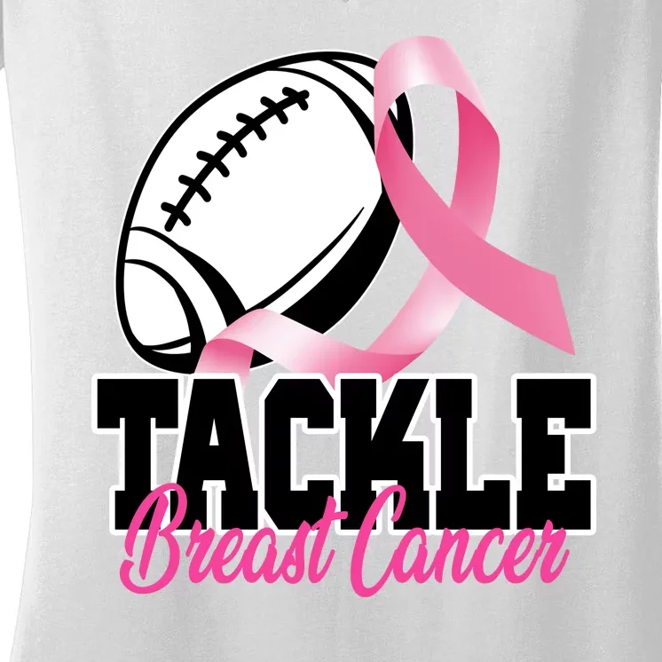 Tackle Breast Cancer Ribbon Football Women's V-Neck T-Shirt