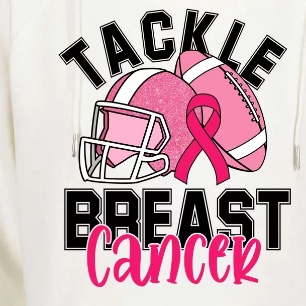 Tackle Breast Cancer Football Ribbon Awareness Womens Funnel Neck Pullover Hood