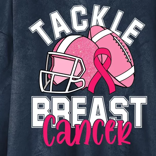 Tackle Breast Cancer Football Ribbon Awareness Hooded Wearable Blanket