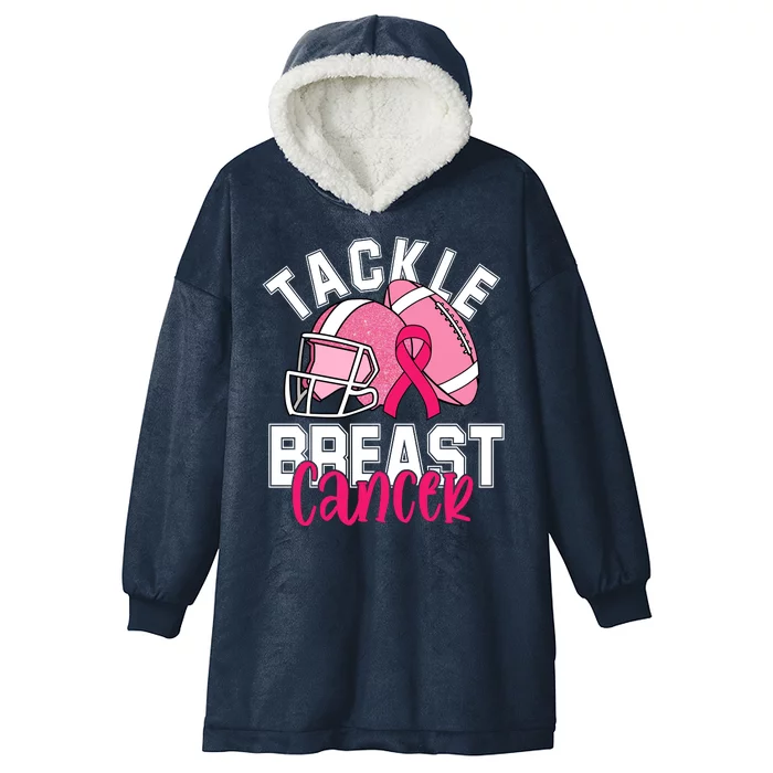 Tackle Breast Cancer Football Ribbon Awareness Hooded Wearable Blanket