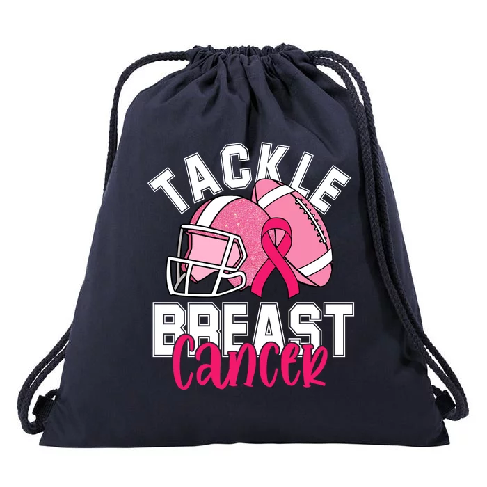 Tackle Breast Cancer Football Ribbon Awareness Drawstring Bag