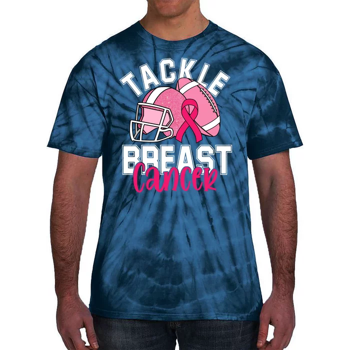 Tackle Breast Cancer Football Ribbon Awareness Tie-Dye T-Shirt