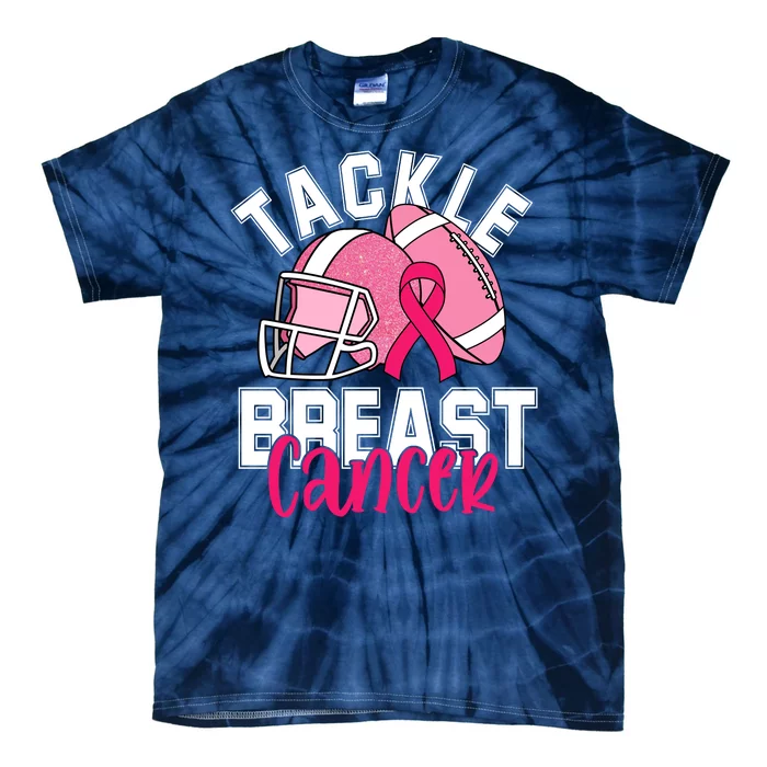 Tackle Breast Cancer Football Ribbon Awareness Tie-Dye T-Shirt