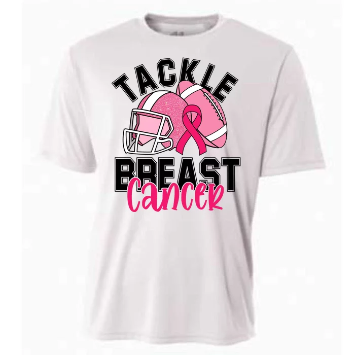 Tackle Breast Cancer Football Ribbon Awareness Cooling Performance Crew T-Shirt