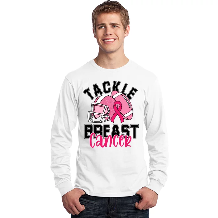 Tackle Breast Cancer Football Ribbon Awareness Long Sleeve Shirt