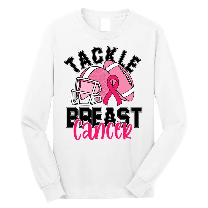 Tackle Breast Cancer Football Ribbon Awareness Long Sleeve Shirt