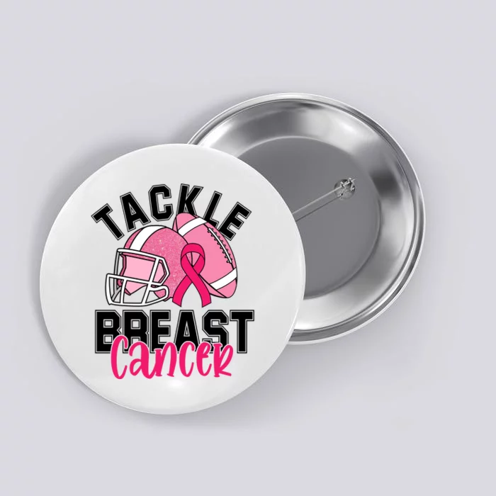 Tackle Breast Cancer Football Ribbon Awareness Button