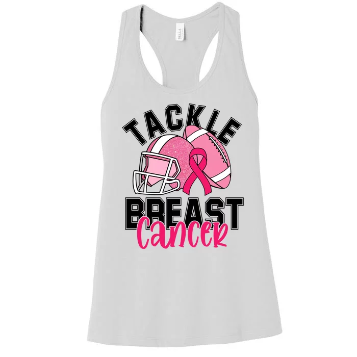 Tackle Breast Cancer Football Ribbon Awareness Women's Racerback Tank