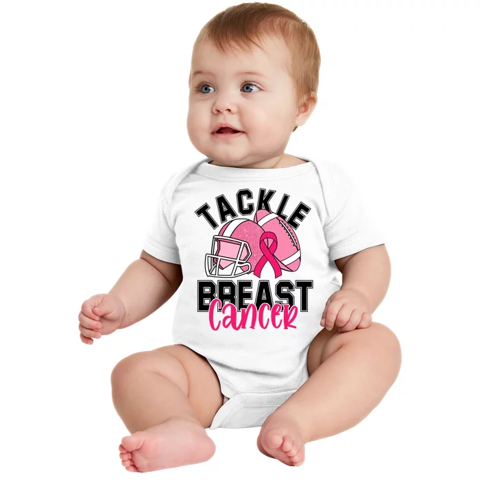 Tackle Breast Cancer Football Ribbon Awareness Baby Bodysuit