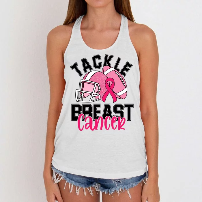 Tackle Breast Cancer Football Ribbon Awareness Women's Knotted Racerback Tank