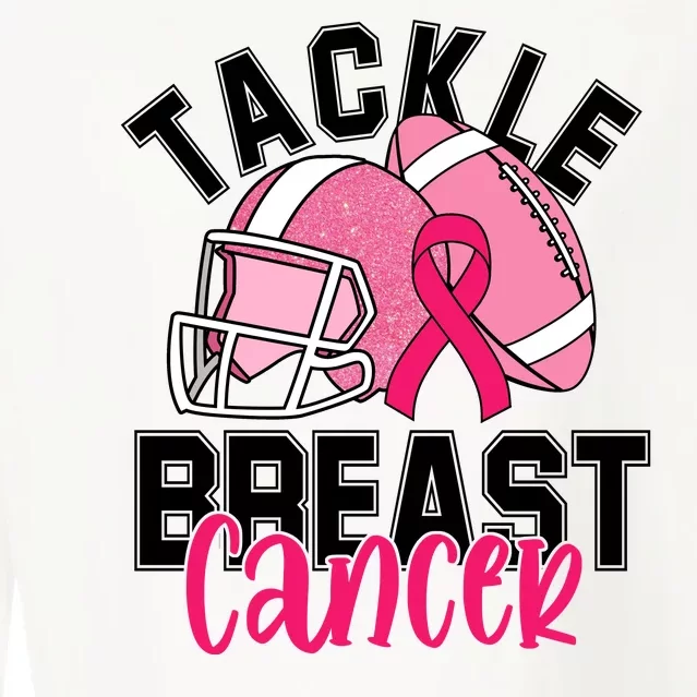 Tackle Breast Cancer Football Ribbon Awareness Cropped Pullover Crew