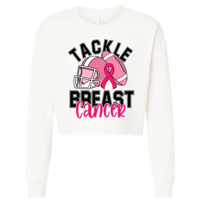 Tackle Breast Cancer Football Ribbon Awareness Cropped Pullover Crew