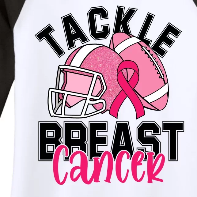 Tackle Breast Cancer Football Ribbon Awareness Women's Tri-Blend 3/4-Sleeve Raglan Shirt