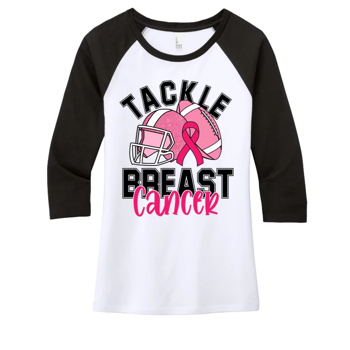 Tackle Breast Cancer Football Ribbon Awareness Women's Tri-Blend 3/4-Sleeve Raglan Shirt