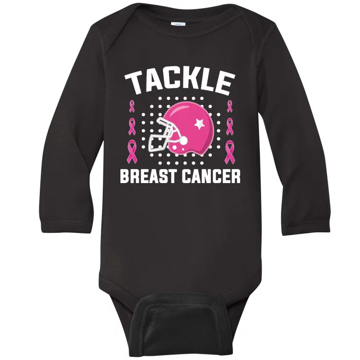 Tackle Breast Cancer Football Helmet Baby Long Sleeve Bodysuit