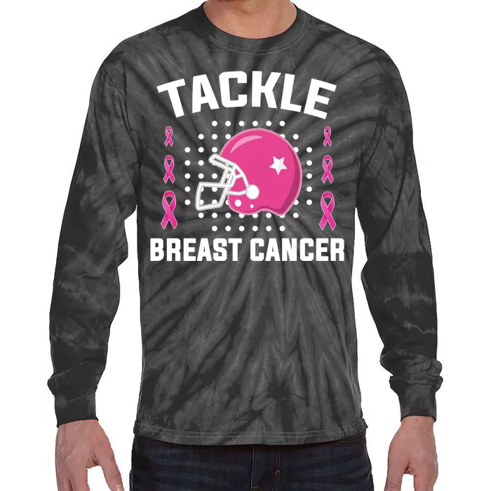 Tackle Breast Cancer Football Helmet Tie-Dye Long Sleeve Shirt