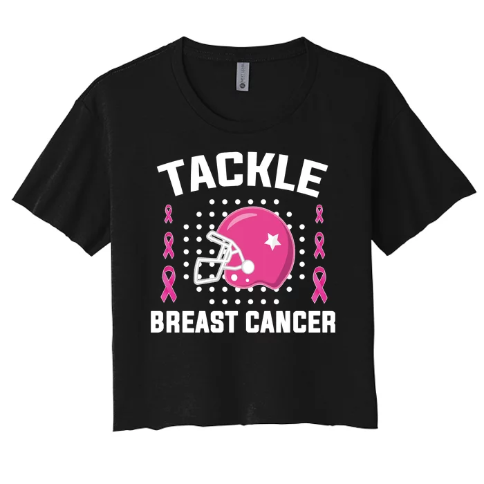 Tackle Breast Cancer Football Helmet Women's Crop Top Tee