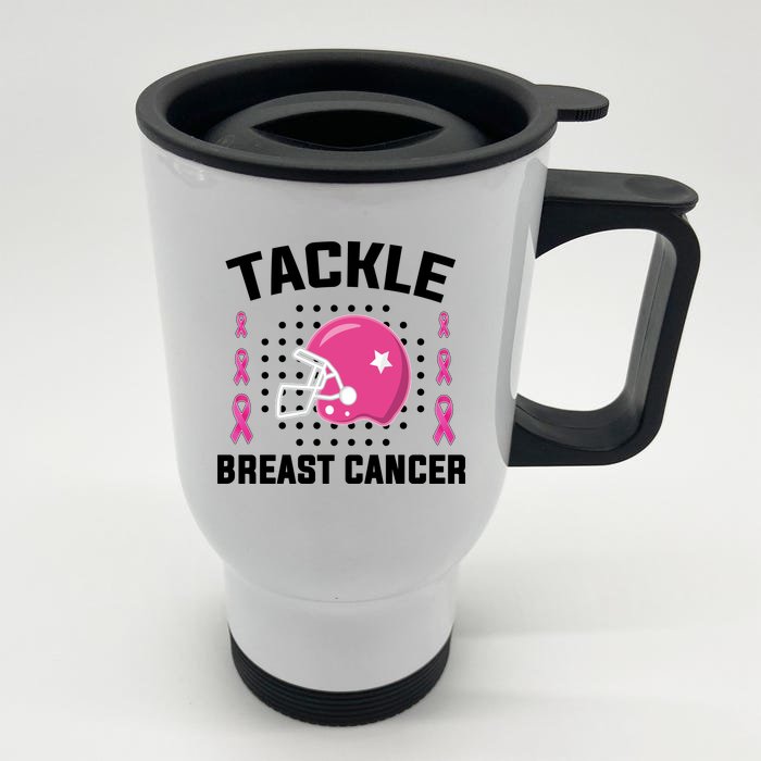 Tackle Breast Cancer Football Helmet Front & Back Stainless Steel Travel Mug