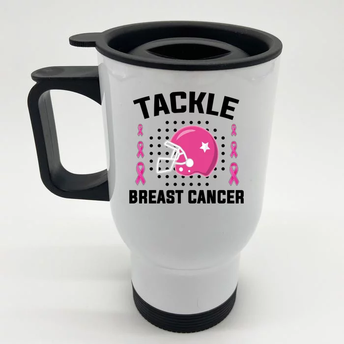 Tackle Breast Cancer Football Helmet Front & Back Stainless Steel Travel Mug