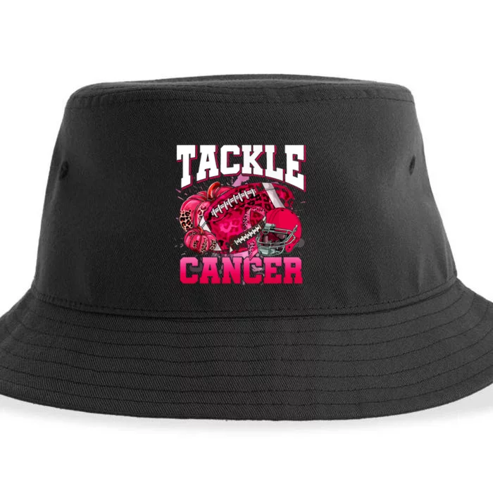 Tackle Breast Cancer Awareness Leopard Football Pink Ribbon Gift Sustainable Bucket Hat