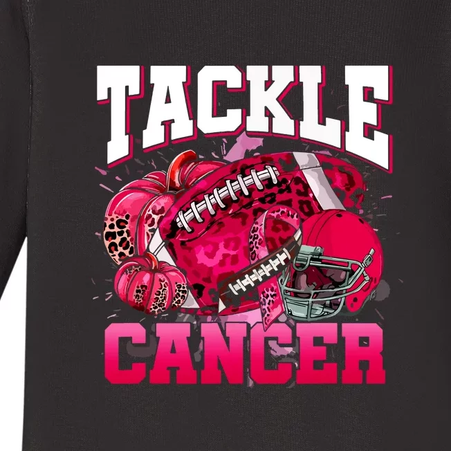 Tackle Breast Cancer Awareness Leopard Football Pink Ribbon Gift Baby Long Sleeve Bodysuit