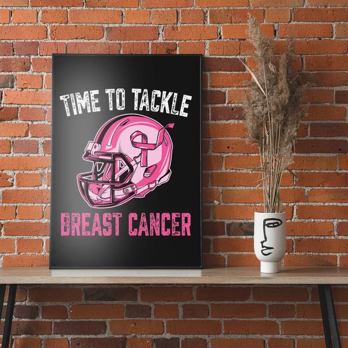 Tackle Breast Cancer Football Helmet Pink Ribbon Awareness Poster