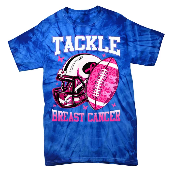 Tackle Breast Cancer Awareness Pink Ribbon Football Tie-Dye T-Shirt