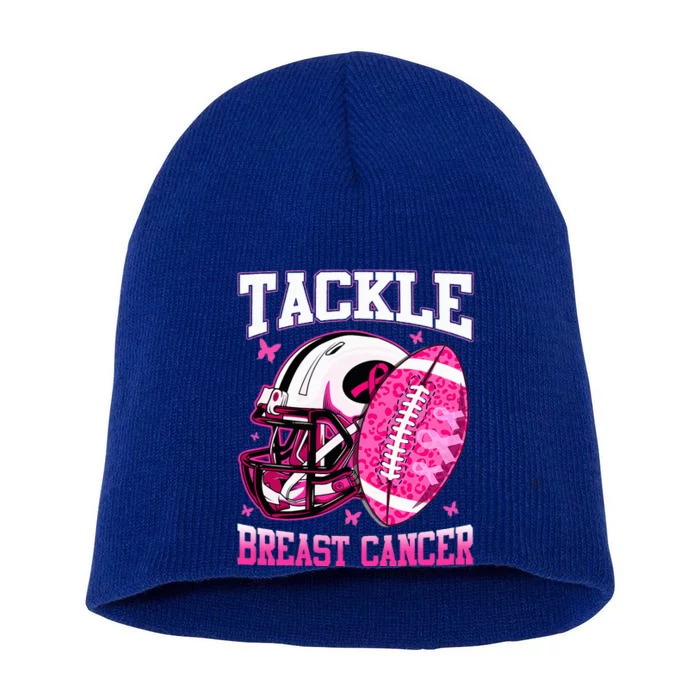 Tackle Breast Cancer Awareness Pink Ribbon Football Short Acrylic Beanie