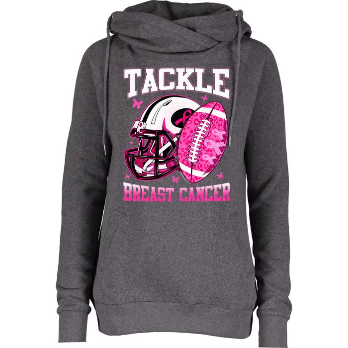 Tackle Breast Cancer Awareness Pink Ribbon Football Womens Funnel Neck Pullover Hood