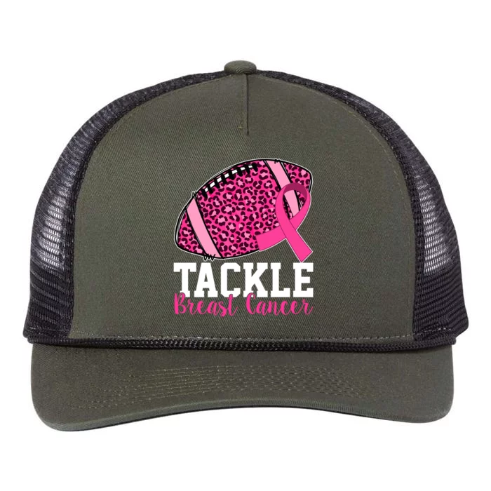 Tackle Breast Cancer Football Ribbon Awareness Retro Rope Trucker Hat Cap