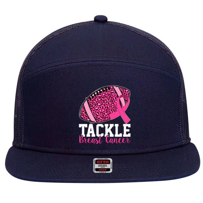 Tackle Breast Cancer Football Ribbon Awareness 7 Panel Mesh Trucker Snapback Hat