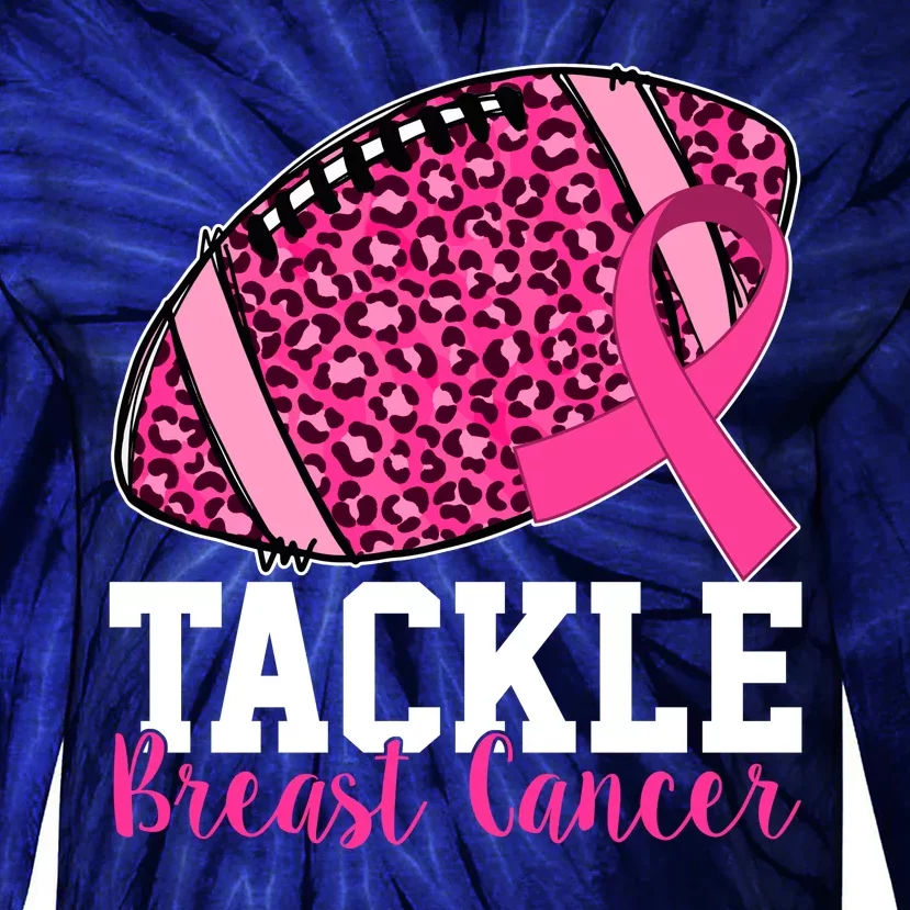 Tackle Breast Cancer Football Ribbon Awareness Tie-Dye Long Sleeve Shirt