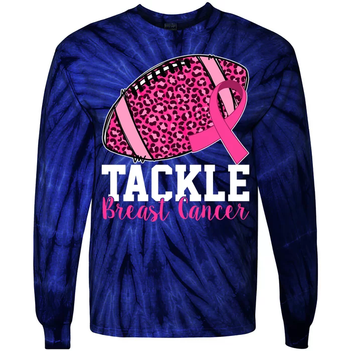 Tackle Breast Cancer Football Ribbon Awareness Tie-Dye Long Sleeve Shirt