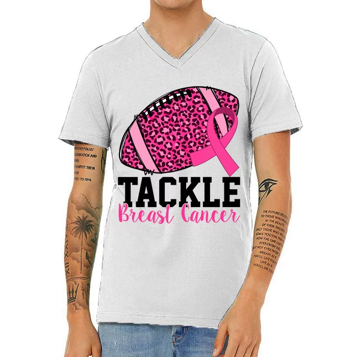 Tackle Breast Cancer Football Ribbon Awareness V-Neck T-Shirt