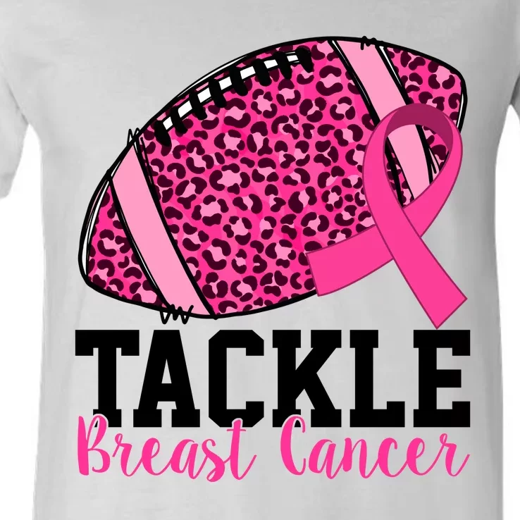 Tackle Breast Cancer Football Ribbon Awareness V-Neck T-Shirt